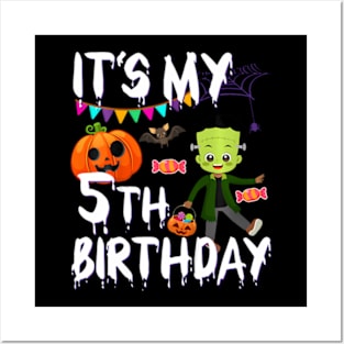 Kids 5Th Birthday Monster Pumpkin Halloween Costume Posters and Art